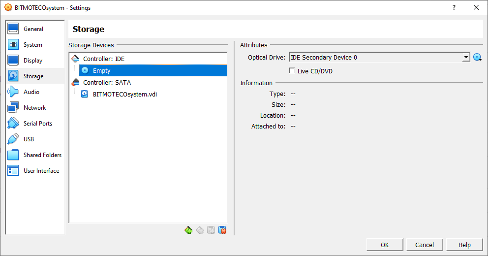 VirtualBox menu